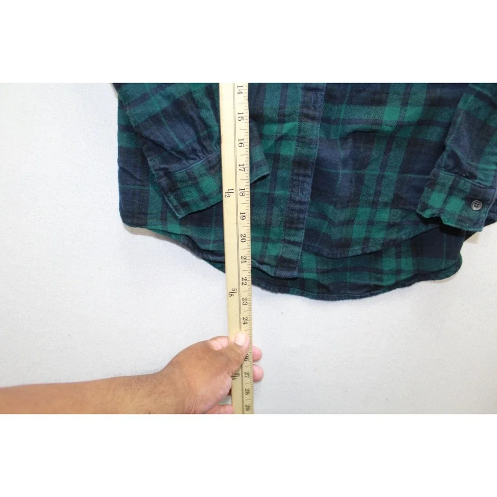 Old Navy Boys Flannel Button Down Shirt XL Green Plaid Long Sleeve Front